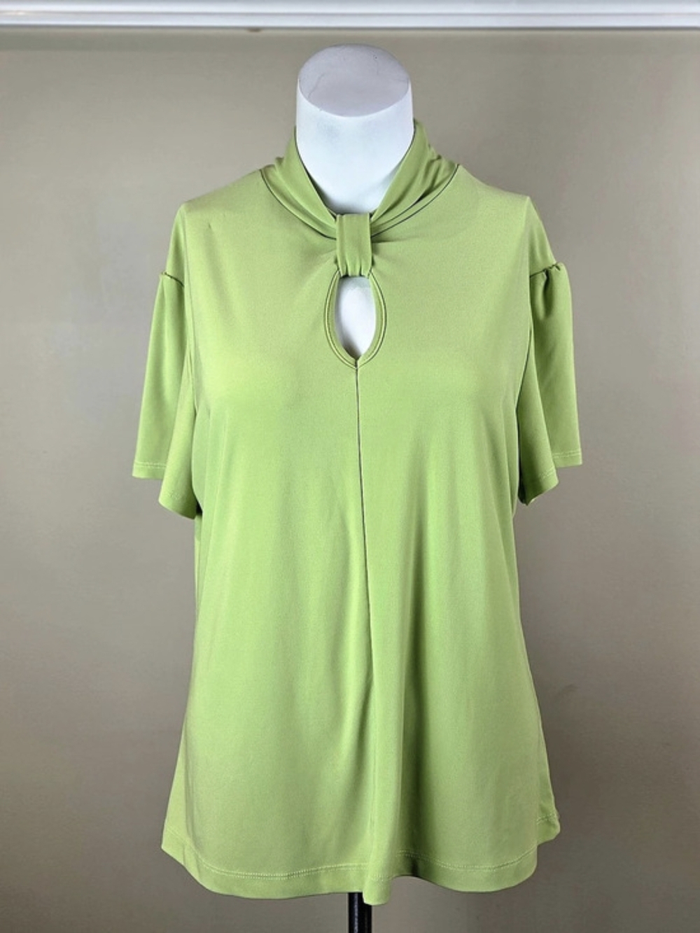 Picadilly Fashions Lime Green Mock Neck Keyhole Blouse – Made In Canada